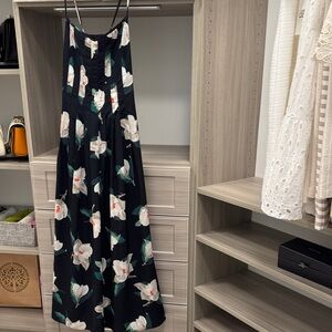 Black Floral Wide-Leg Jumpsuit with Spaghetti Straps